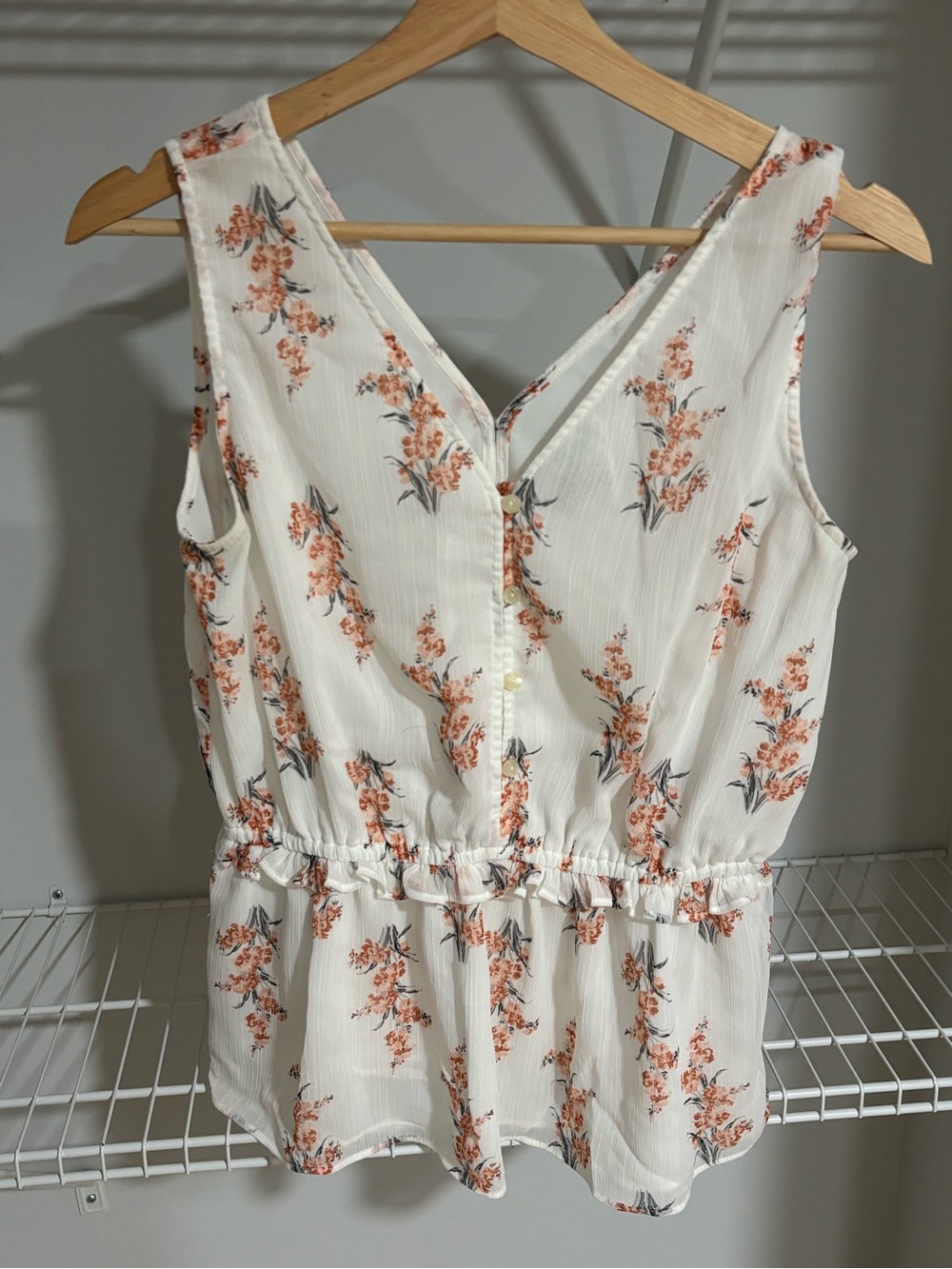 Ann Taylor Factory White Sleeveless Top with Orange Floral Print